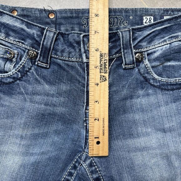 Miss Me JP5465B3 Bootcut Jeans Womens 28 Distressed Fleur-de-Lis Blue Denim - Picture 5 of 13